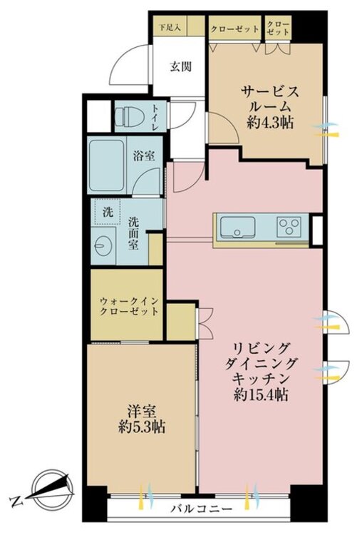 間取り 1LDK+S(納戸)、価格5090万円、専有面積56.74m2、バルコニー面積8.1m2