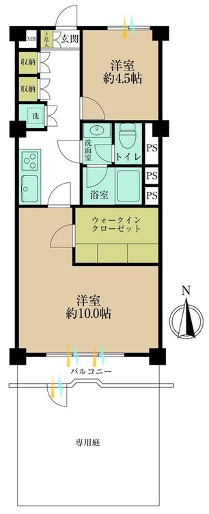 間取り 2K、価格2980万円、専有面積51.75m2、バルコニー面積4.37m2