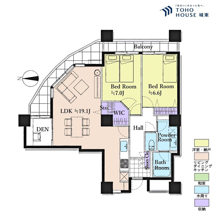 間取り ２ＳＬＤＫ、専有面積７９．７７平米、バルコニー面積１３．２２平米
