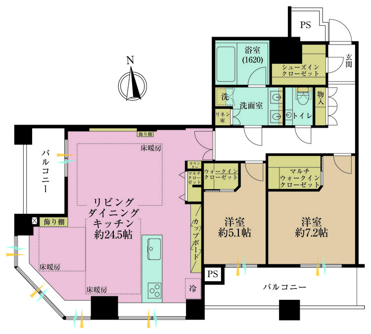 その他 2LDK、専有面積98.43m2、バルコニー面積14.35m2