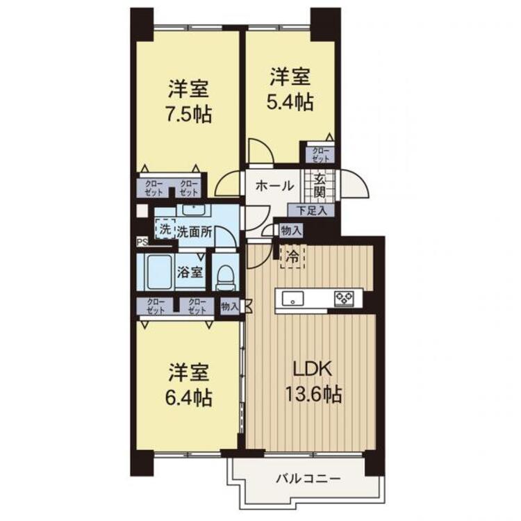 間取り 【間取り図】陽当たりの良い広々3LDKタイプのお部屋です♪