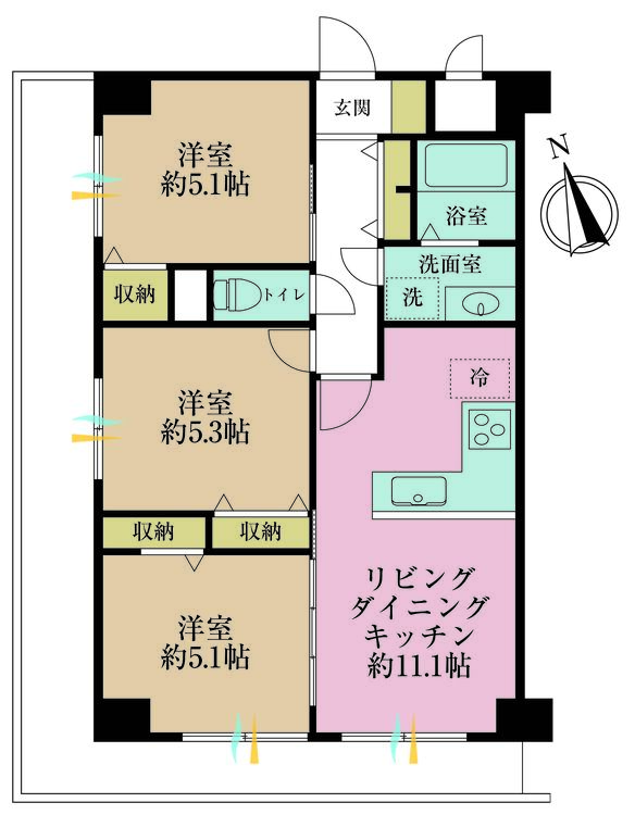 その他 3LDK、専有面積60.5m2、バルコニー面積18.15m2