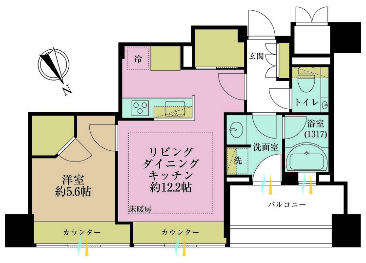 その他 1LDK、専有面積45.66?、バルコニー面積6.48? 