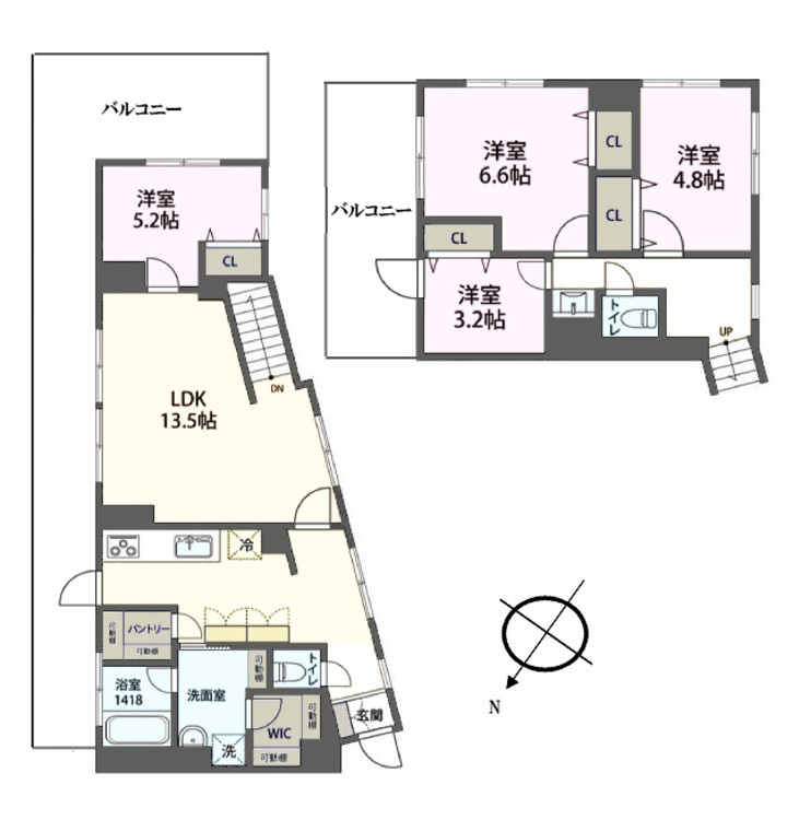 その他 4LDK、専有面積105.57m2、バルコニー面積54.17m2