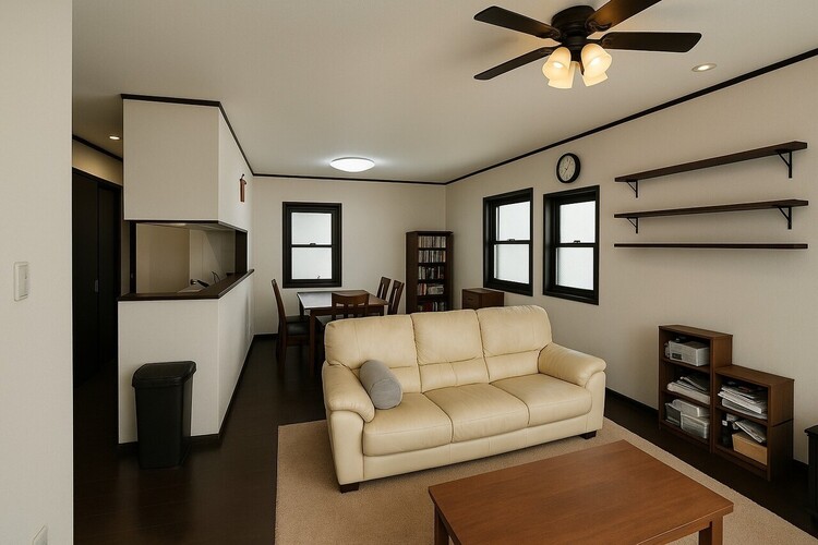 居間 16.2帖の広々としたLDKです日当たりも良好です♪床暖房もございます♪※家具消し加工を行っております。