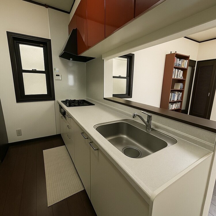 キッチン システムキッチンございます。キッチンにも床暖房ございます。大容量のパントリーもあり、お料理が好きなあなたにもピッタリ♪※家具消し加工を行っております。