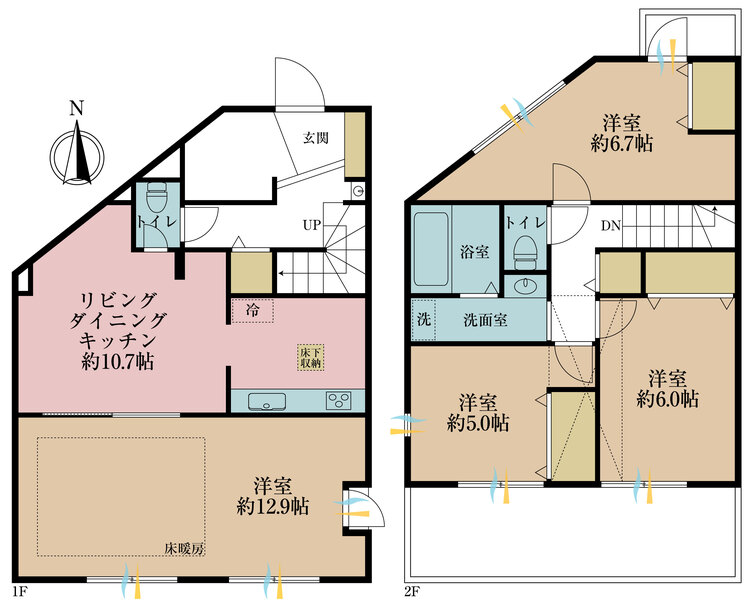 間取り ４ＬＤＫ、土地面積１１２．３２平米、建物面積１００．１９平米