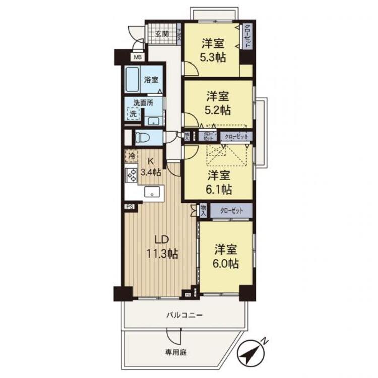 間取り 【間取り図】陽当たりの良い専用庭付き4LDKタイプのお部屋です♪