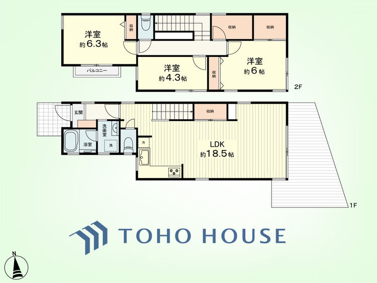 間取り 3LDK　土地面積115.14平米、建物面積87.84平米