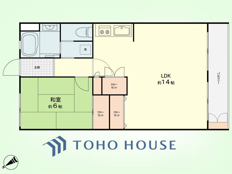 間取り 1LDK　専有面積50.92平米、バルコニー面積8.48平米