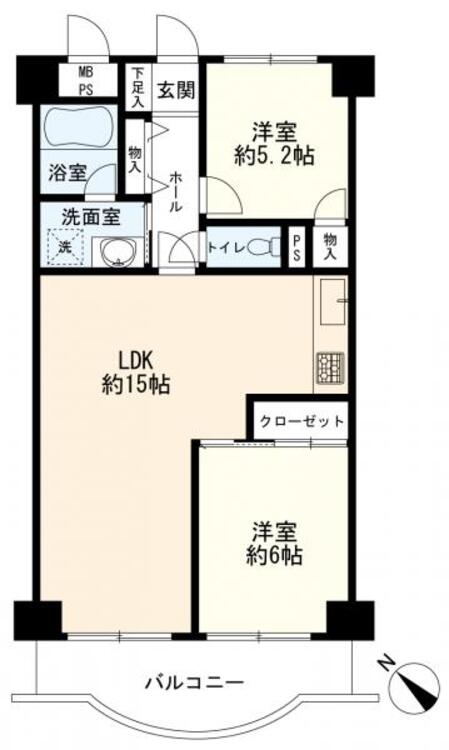 間取り 間取り（２ＬＤＫ＋バルコニー）