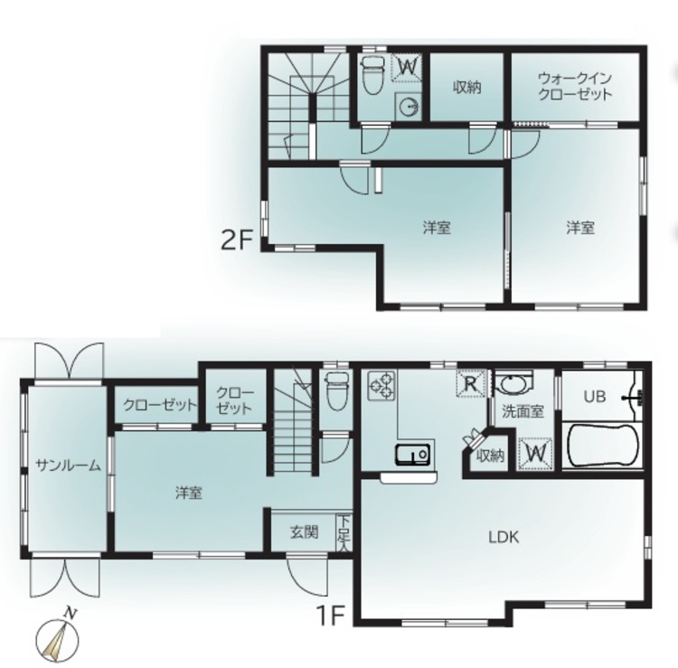 間取り サンルームがあるので、花粉の季節や梅雨時も快適にお洗濯が出来ます