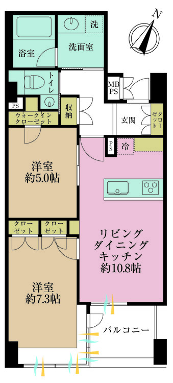 その他 2LDK、専有面積56.03m2、バルコニー面積3.97m2