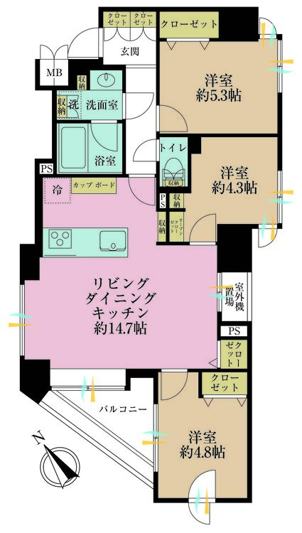 その他 3LDK、専有面積69.26m2、バルコニー面積5.99m2