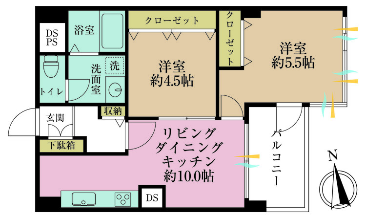 その他 2LDK、専有面積46.98?、バルコニー面積5.76? 