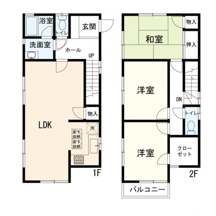 間取り 階段の昇り降りが少なくすむ2階建ての３LDK