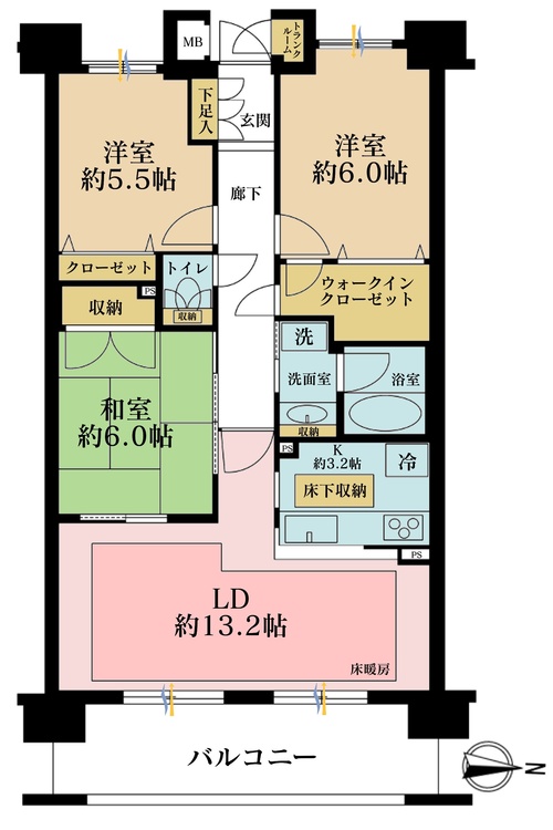 その他 3LDK、専有面積77.44m2、バルコニー面積12.7m2