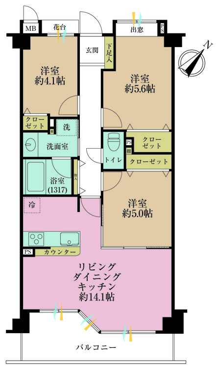 その他 3LDK、専有面積65.95m2、バルコニー面積9.08m2