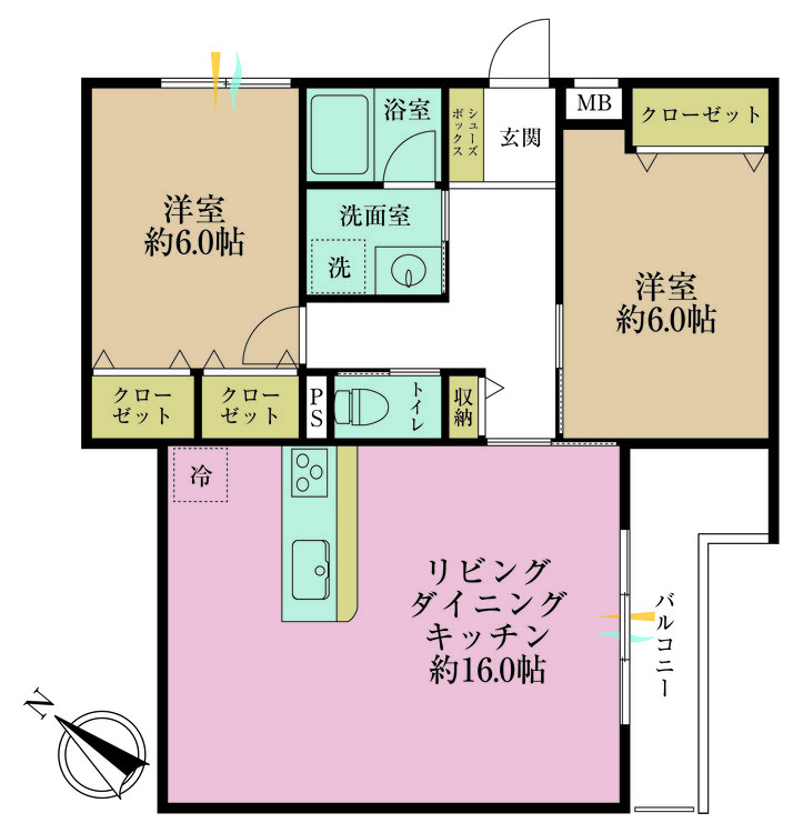 その他 2LDK、専有面積64.5m2、バルコニー面積5.56m2