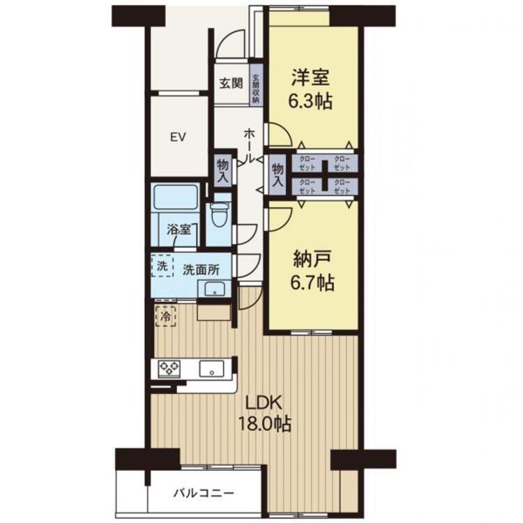 間取り 【間取り図】広々とした2LDK、全居室収納あります。