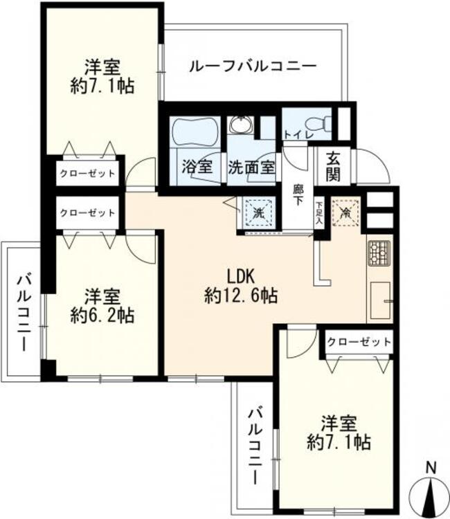 間取り 間取り(3LDK+ルーフバルコニー)