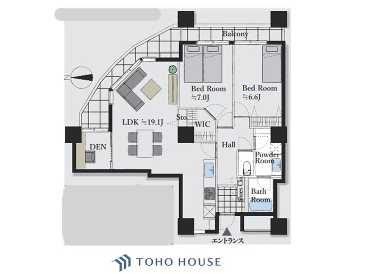 間取り 【house the light is illuminat】採光と風　家事導線も比較的良好で、風通しの良さで過ごしやすい麗(うら)らかな気分にさせてくれるリビング