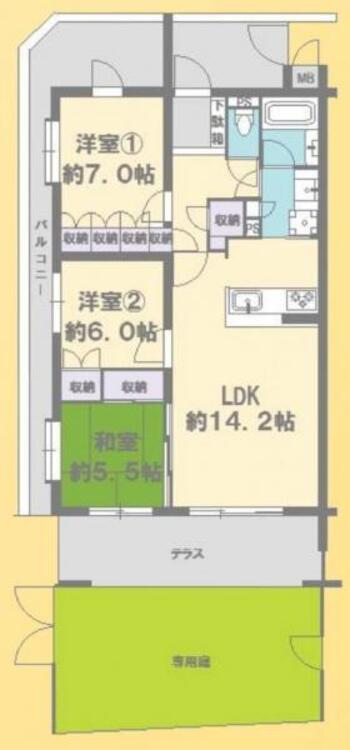 間取り 専用庭でガーデニングも楽しめますね