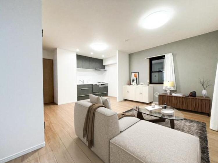 居間 リビング（配置してある家具はCGによるイメージです）光と風があふれる開放的なリビングダイニングには自然と家族みんなが集まってきます。