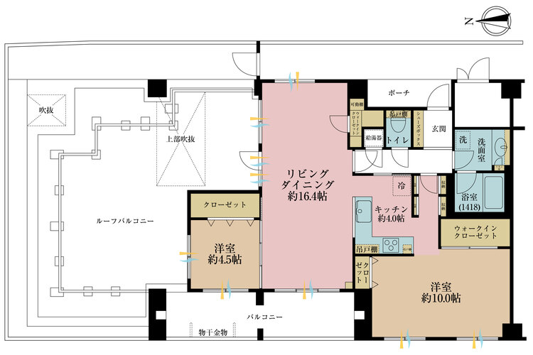 間取り 2LDK、専有面積86.15平米、バルコニー面積14.4平米