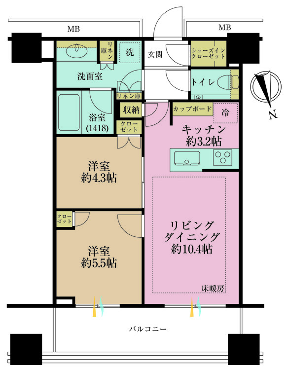 その他 2LDK、専有面積54.8m2、バルコニー面積10.59m2