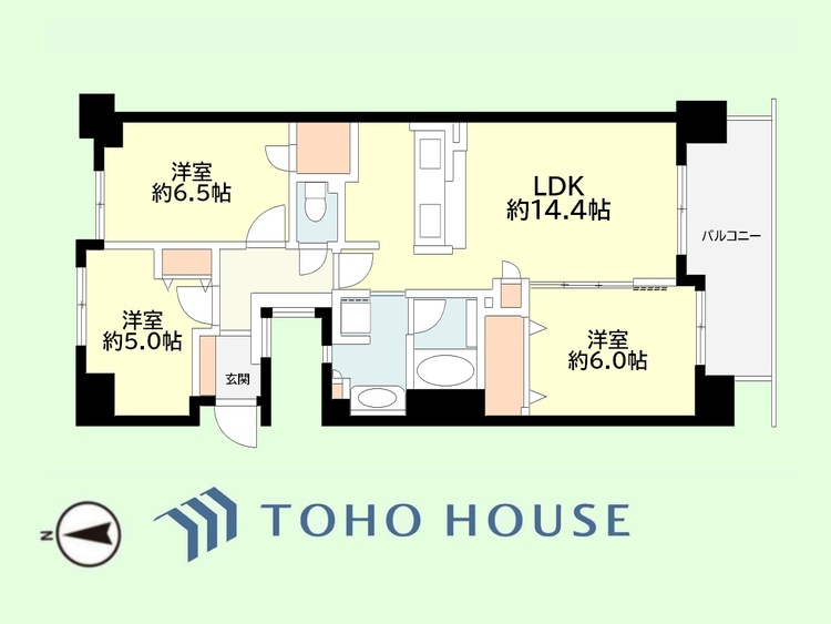間取り 3LDK　専有面積71.85平米、バルコニー面積9.53平米