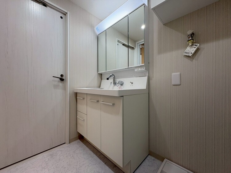 洗面 何かと物が増える場所だからこそ、スッキリと見映えの良い空間に。