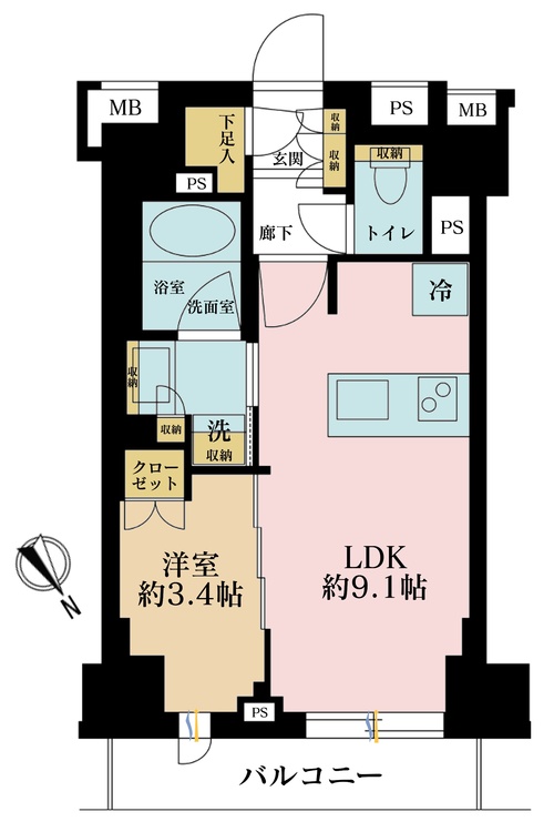 その他 1LDK、専有面積32.9m2、バルコニー面積5.22m2