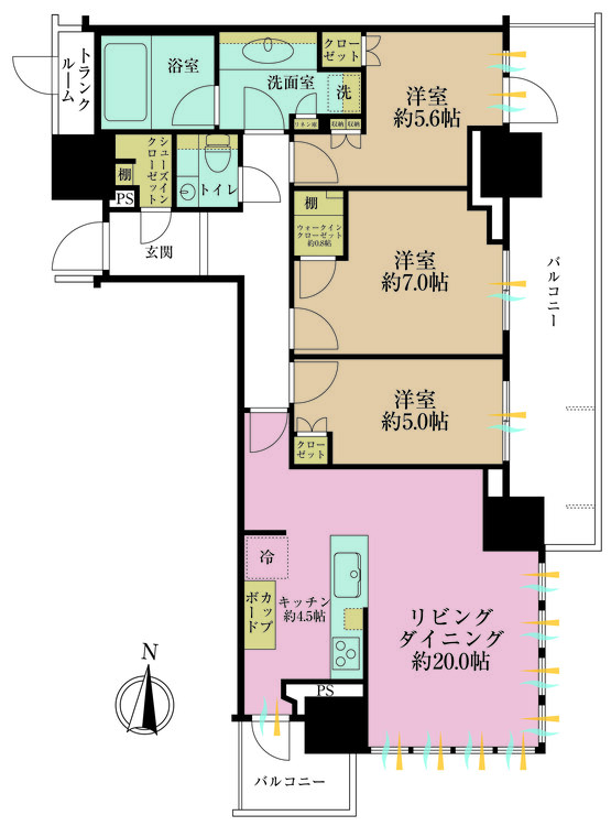 その他 3LDK、専有面積80.7m2、バルコニー面積18.49m2