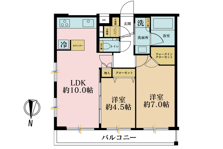 その他 2LDK、専有面積55.62m2、バルコニー面積7.6m2