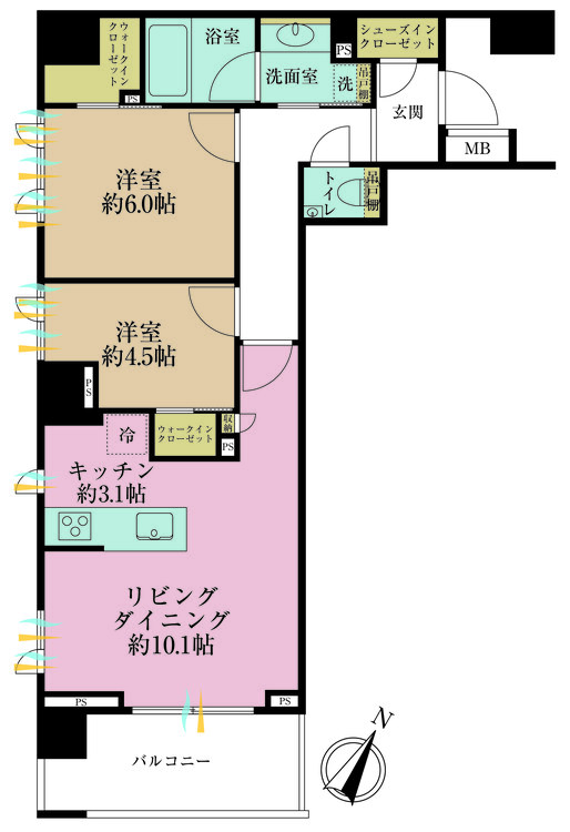 その他 2LDK、専有面積58.51m2、バルコニー面積7.2m2