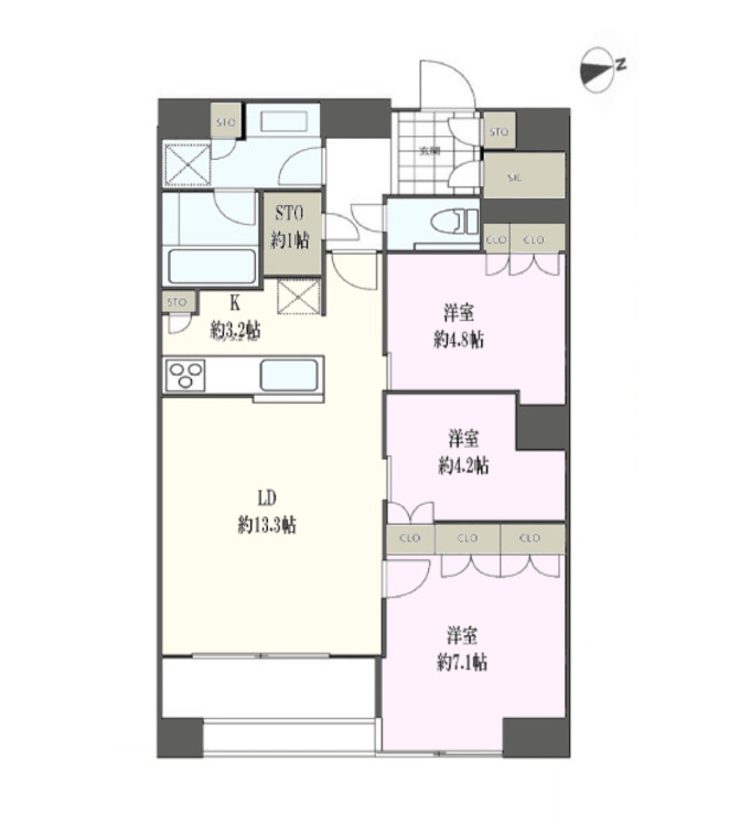 その他 3LDK、専有面積76.29m2、バルコニー面積4.13m2