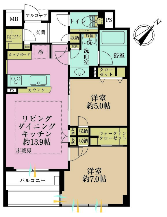 その他 2LDK、専有面積60.91m2、バルコニー面積5.22m2