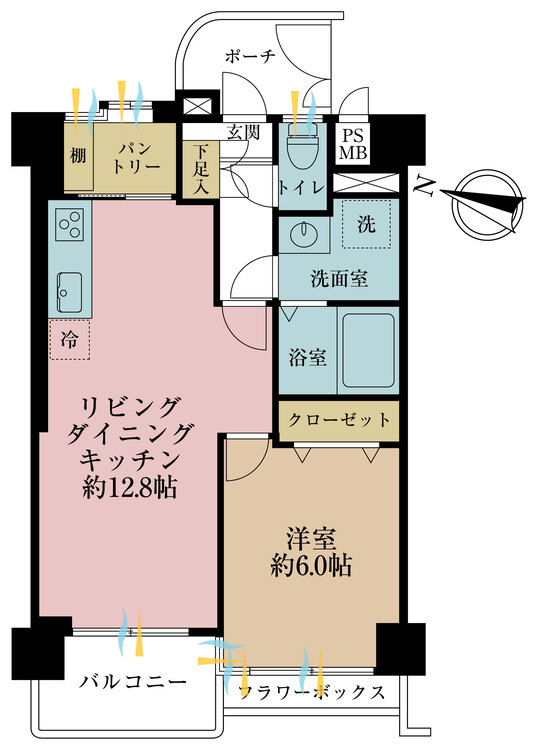 間取り 1ＬＤＫ、専有面積４５，２８平米、バルコニー面積４．０５平米