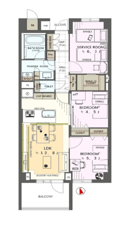 その他 2LDK、専有面積68.58m2、バルコニー面積6.64m2