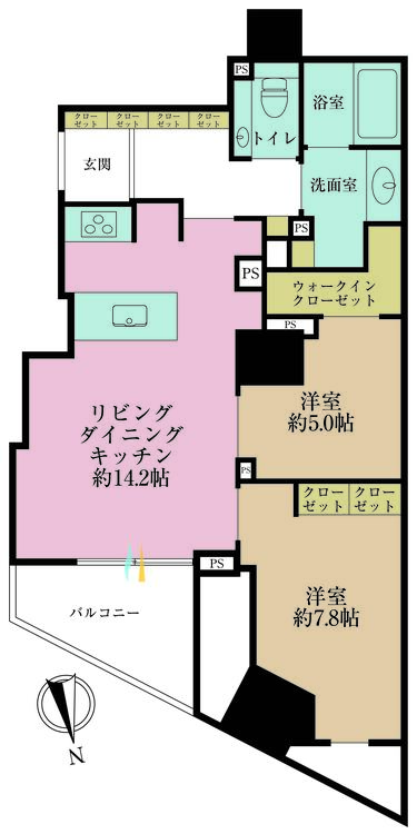 その他 2LDK、専有面積65.83m2、バルコニー面積5.64m2