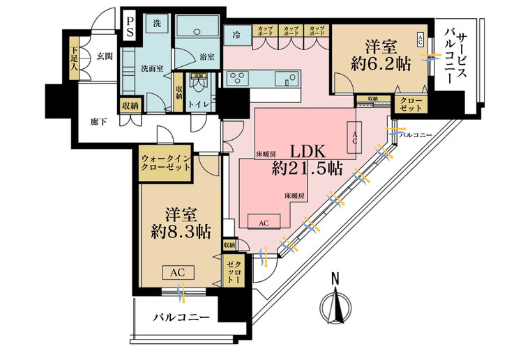 その他 2LDK、専有面積90.41m2、バルコニー面積16.39m2