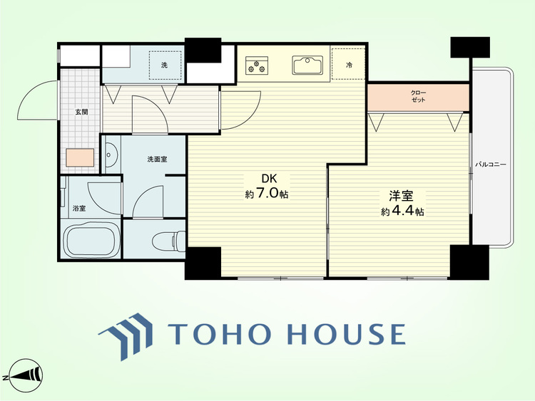 間取り 1DK　専有面積37.80平米、バルコニー面積3.33平米