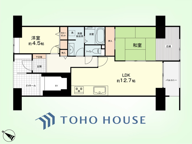 間取り 2LDK　専有面積65.88平米、バルコニー面積3.93平米