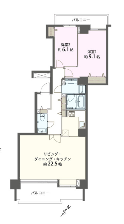 その他 2LDK、専有面積88.06m2、バルコニー面積17.98m2