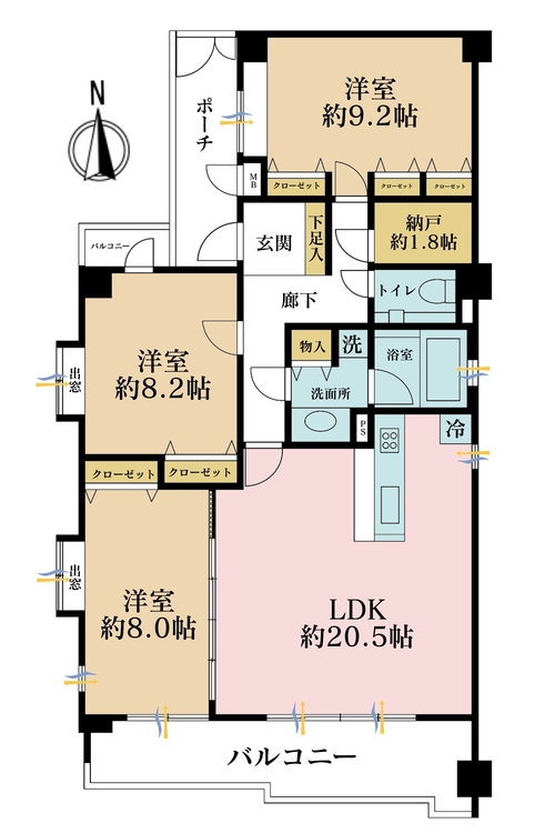 その他 3LDK、専有面積105.3m2、バルコニー面積15.36m2