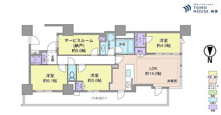 間取り ３ＳＬＤＫ、専有面積７７．８３平米、バルコニー面積１８．９９平米