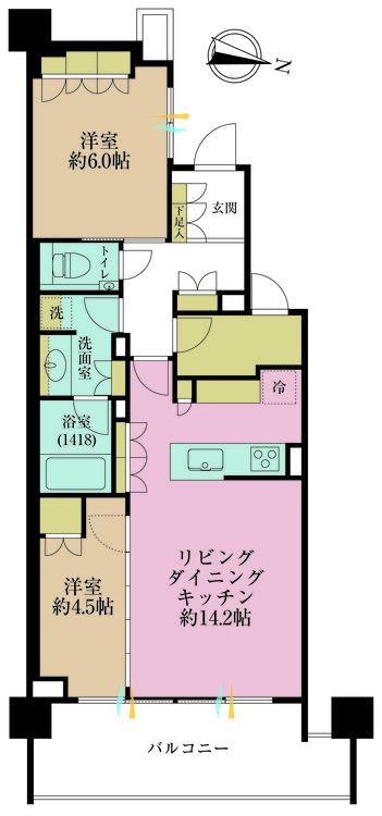 その他 2LDK、専有面積63.13m2、バルコニー面積12.58m2