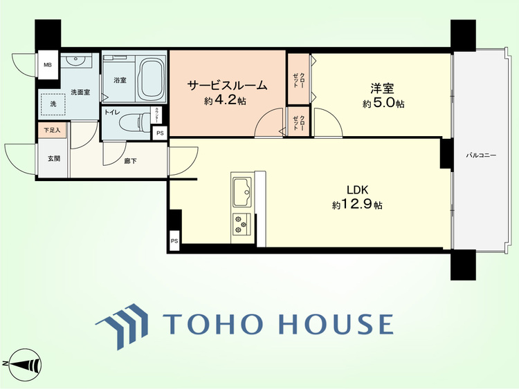 間取り 1SLDK　専有面積49.18平米、バルコニー面積7.75平米