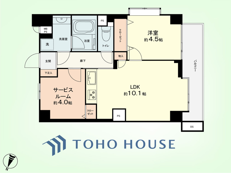 間取り 1SLDK　専有面積45.20平米、バルコニー面積5.42平米
